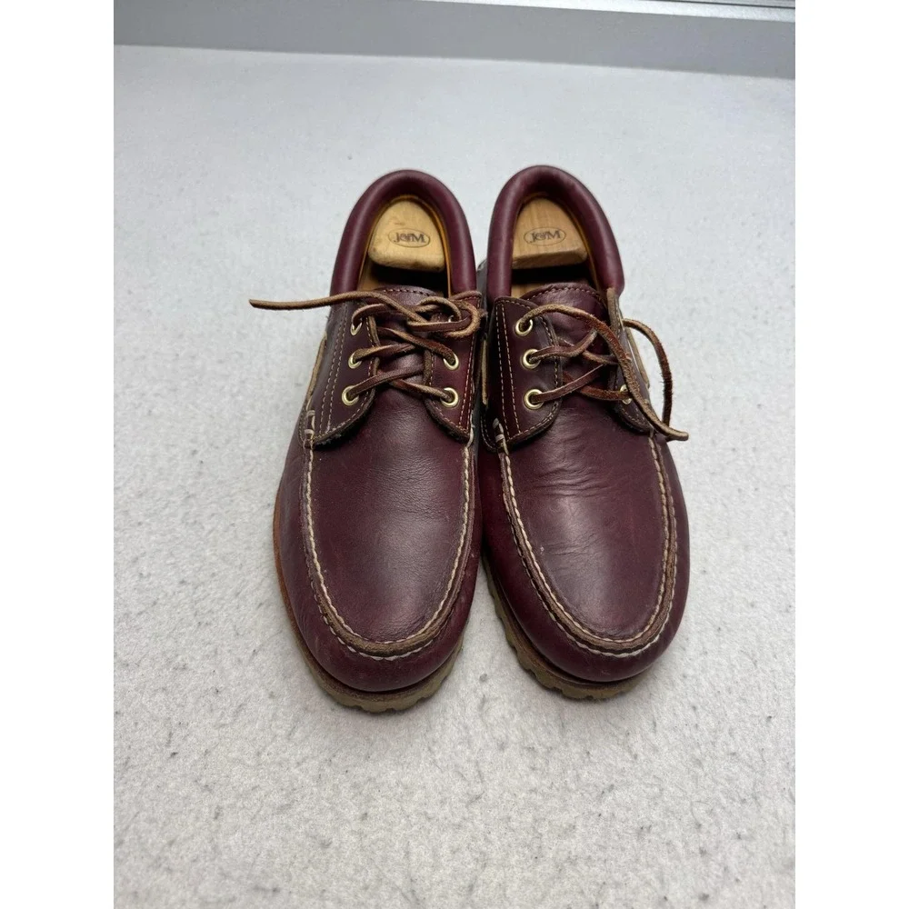Timberland 3 Eye Burgundy Shoes Mens 11.5 Leather Lug Sole Boat Loafers 50009